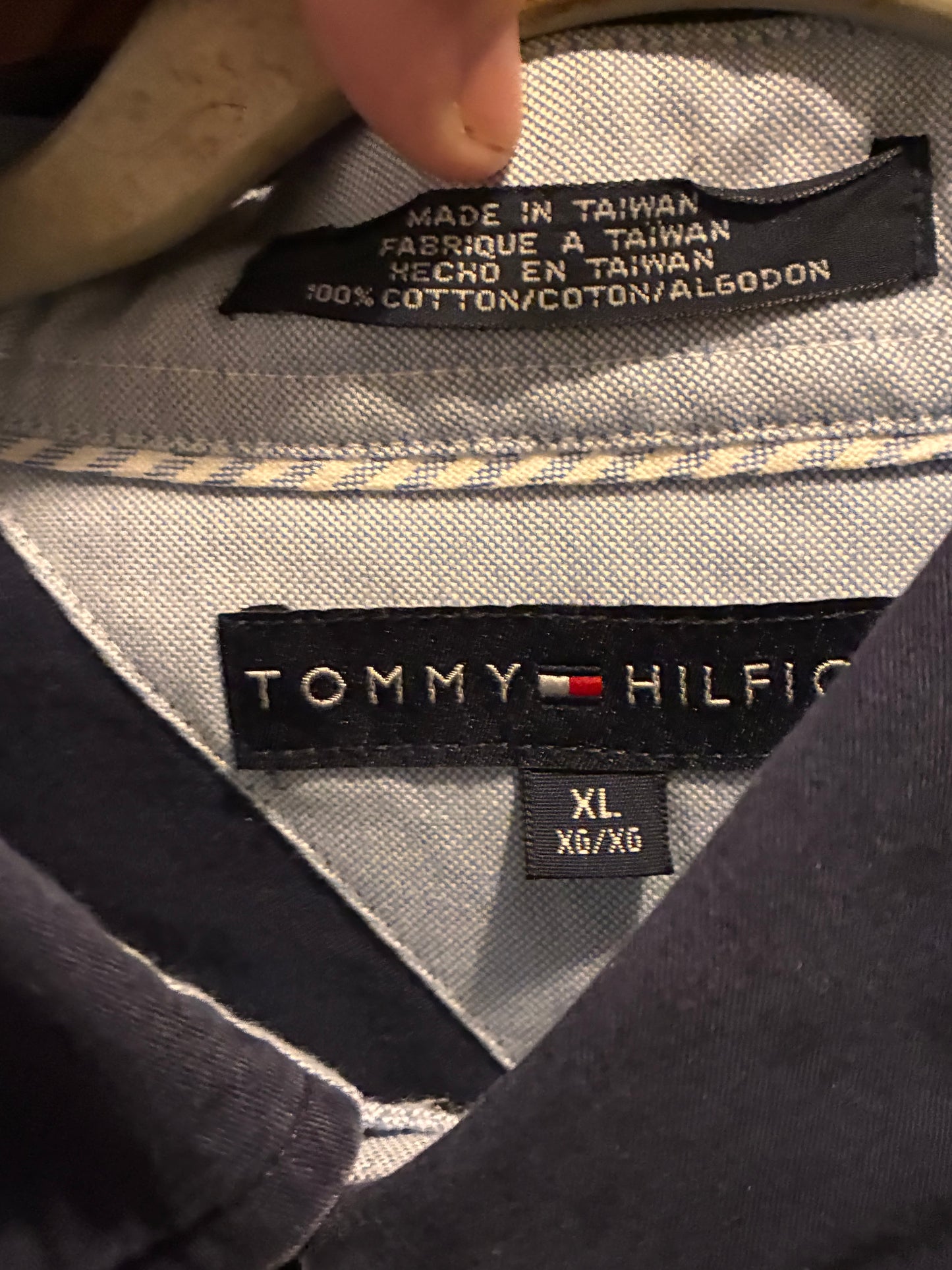 Tommy Hilfiger Navy Button-Down Shirt – Color Navy with White buttons